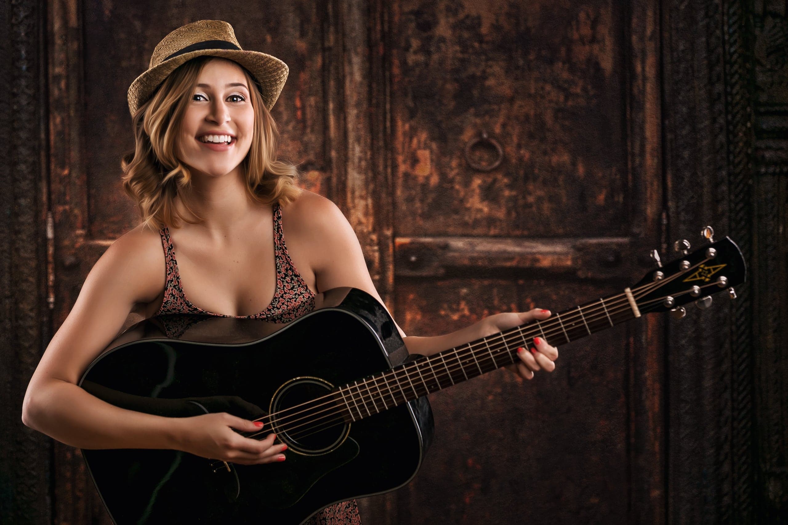 Senior portrait with an acoustic guitar