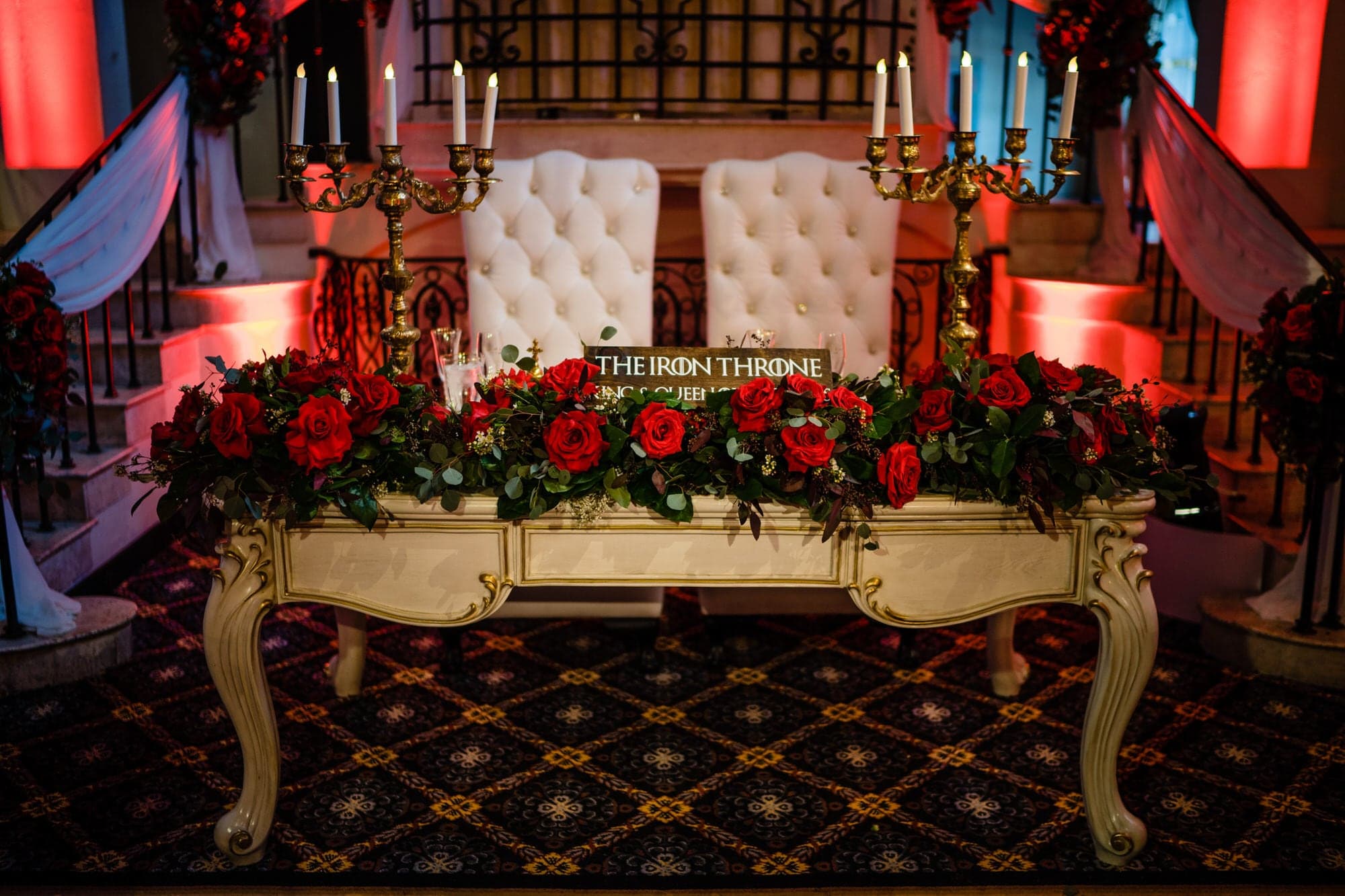 Red rose reception design at the Mission Inn