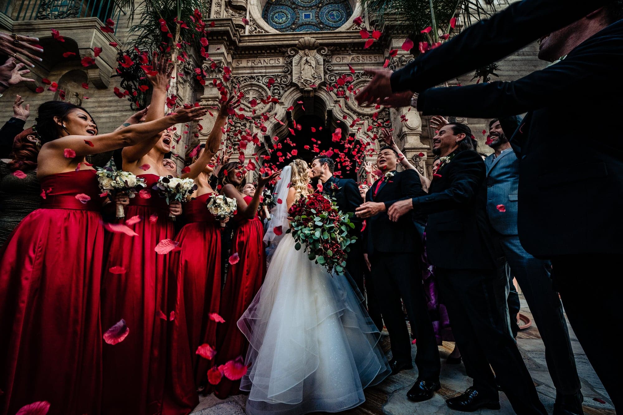 The Severen wedding party outside the Mission Inn