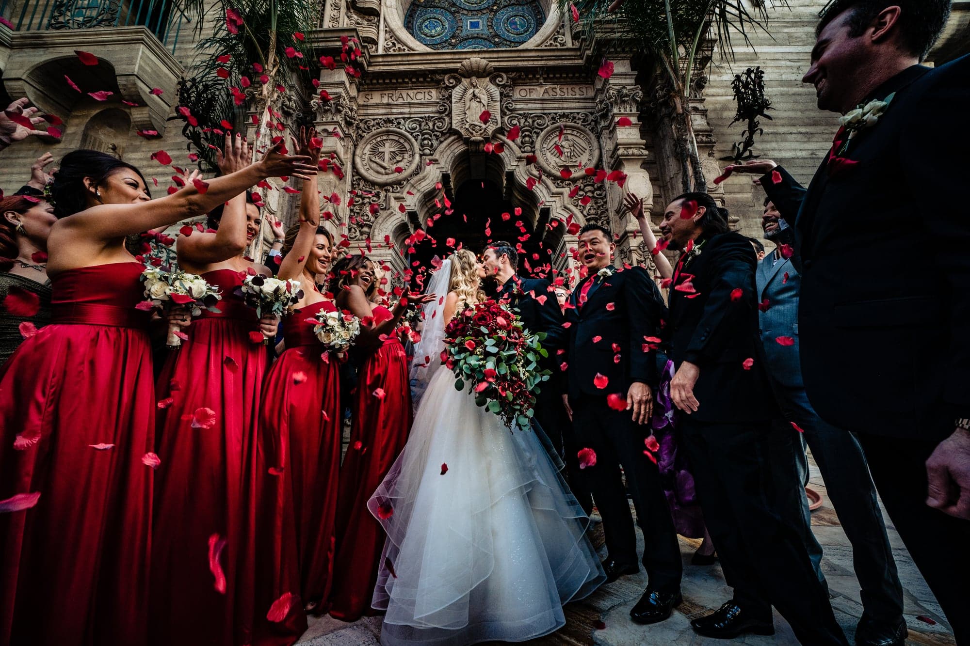 Bride and groom in the gilded ceremony space
