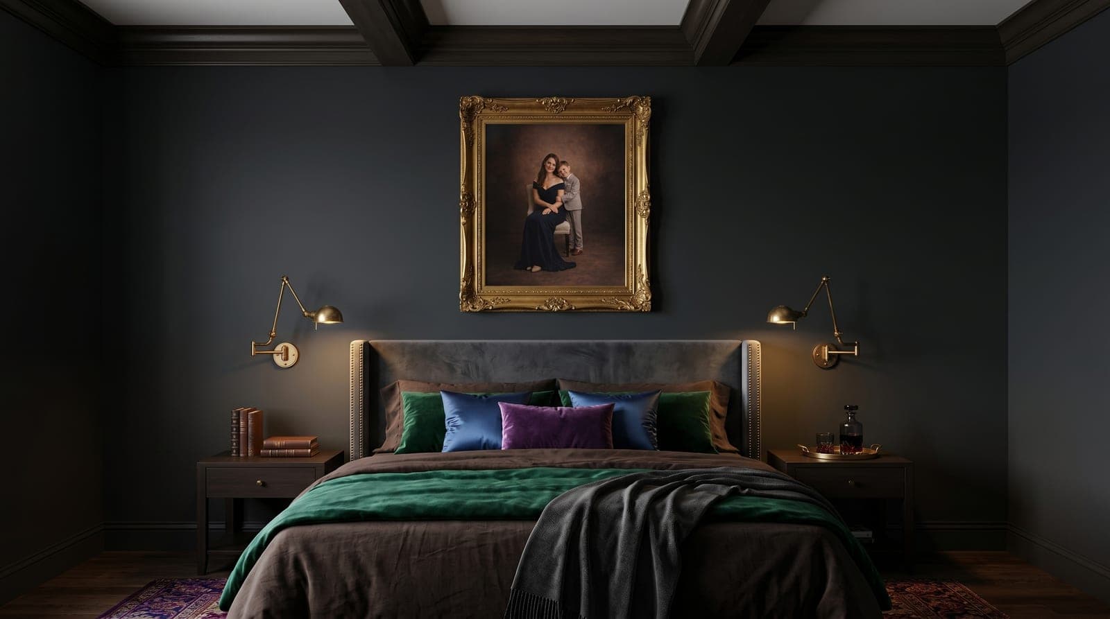 Gold-framed family wall art, In the Primary Suite