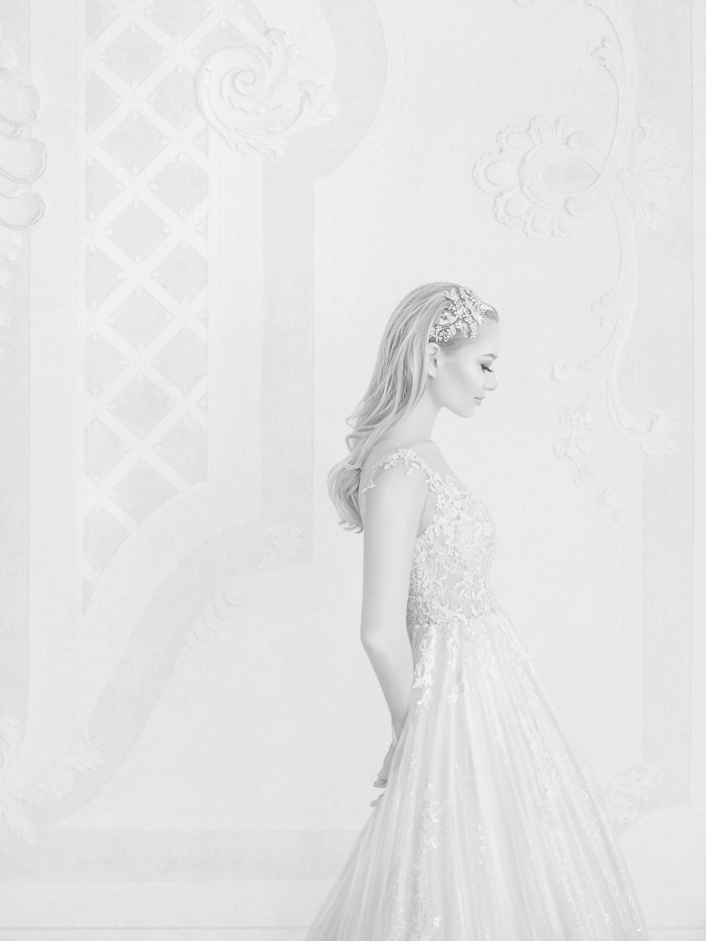 A bridal portrait in soft window light in Tuscany, Italy