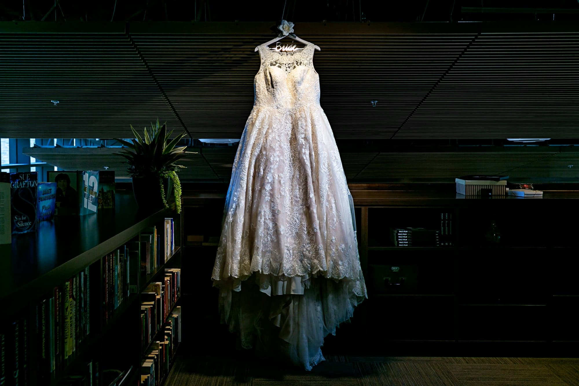 Melissa's lace wedding dress before the ceremony
