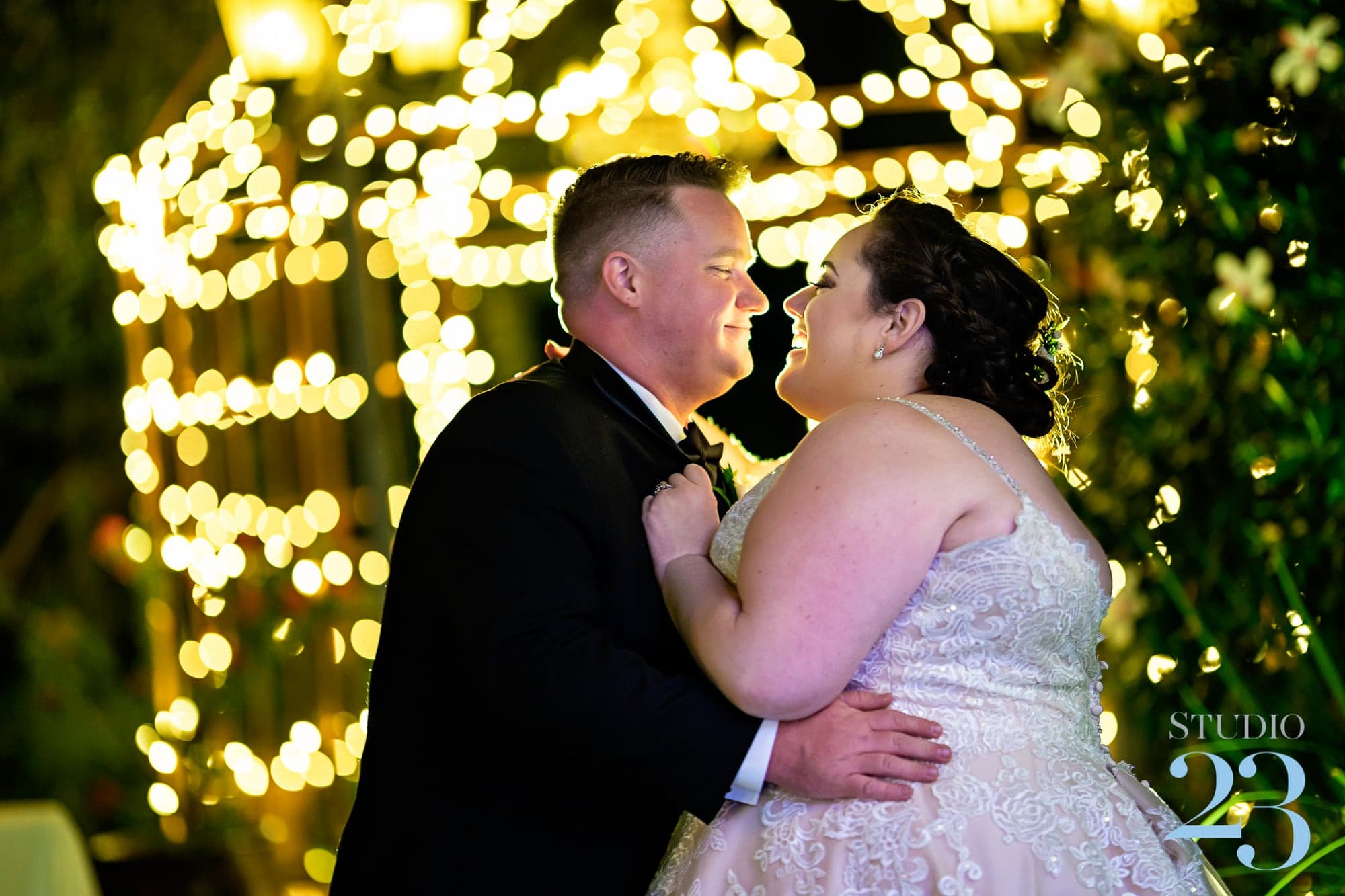 The couple celebrating during their reception