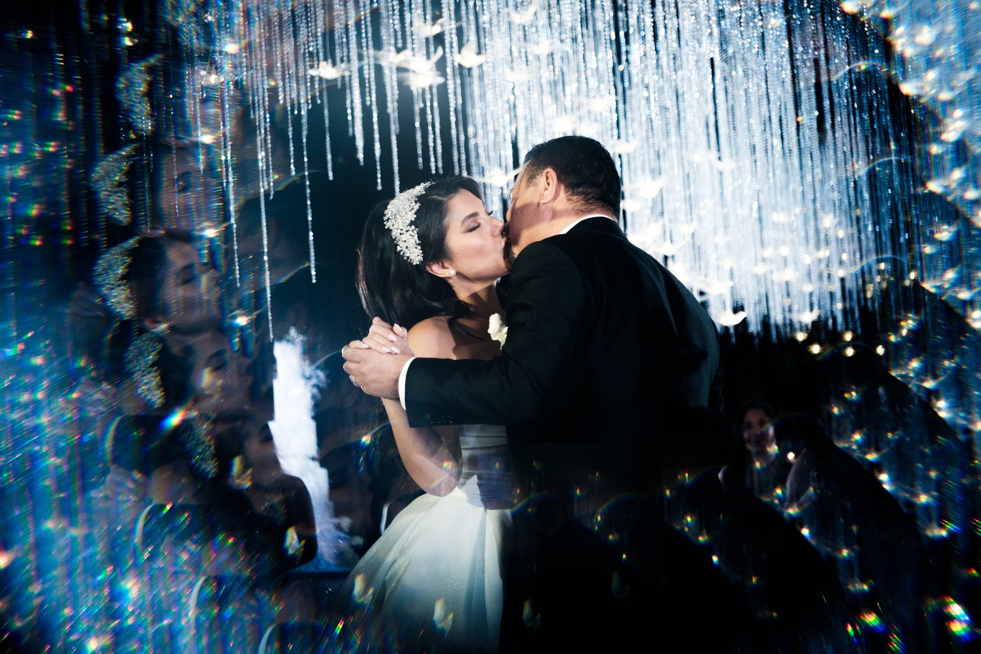 Ghazal and her groom greeting guests during the Beverly Hilton reception