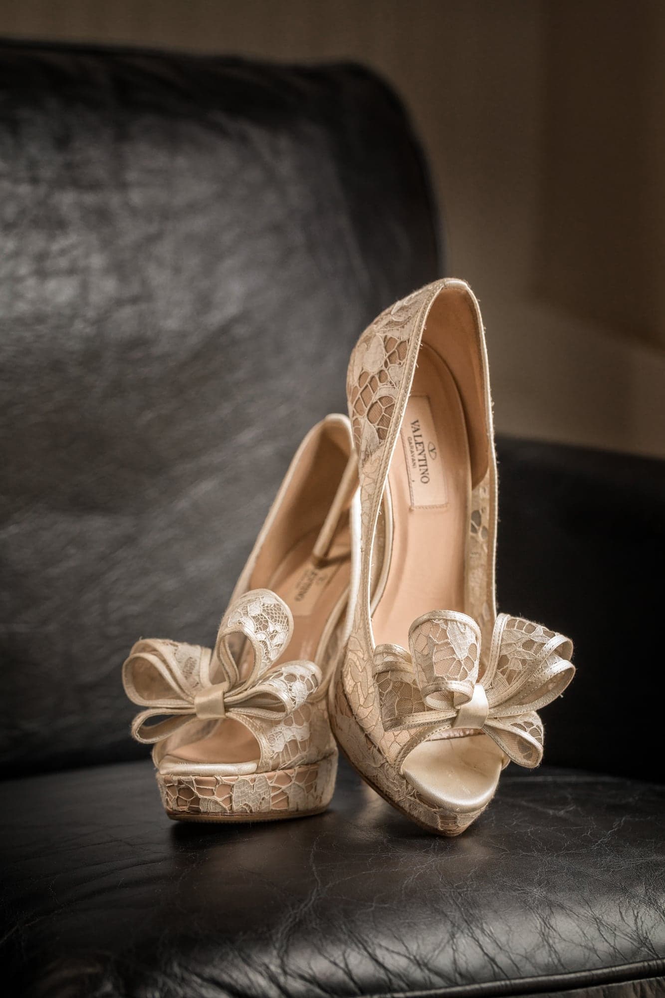 Lace wedding shoes before the Calamigos Ranch ceremony
