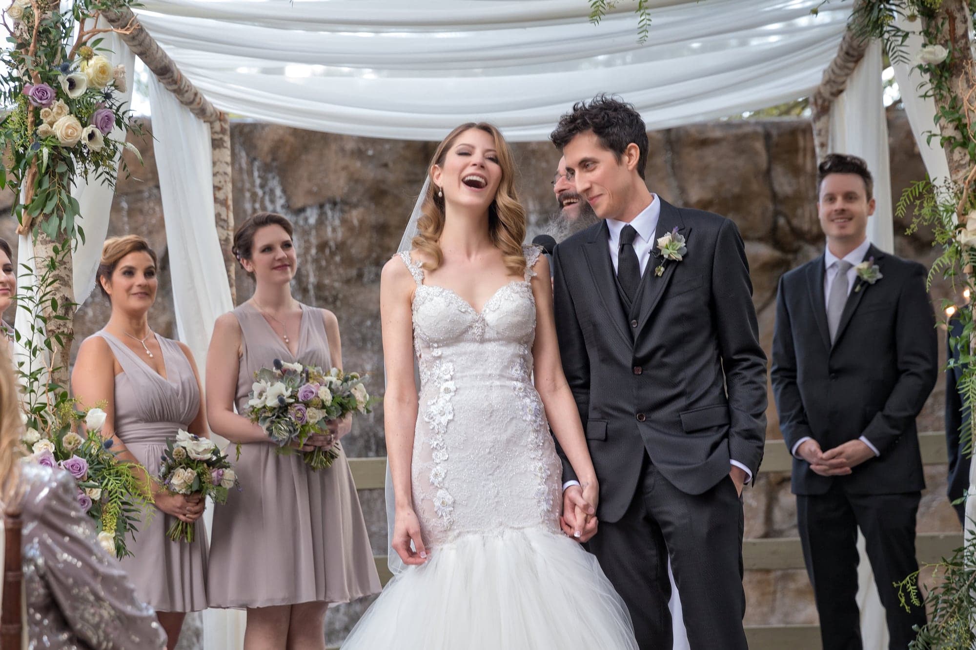 Wedding couple and friends at Calamigos Ranch