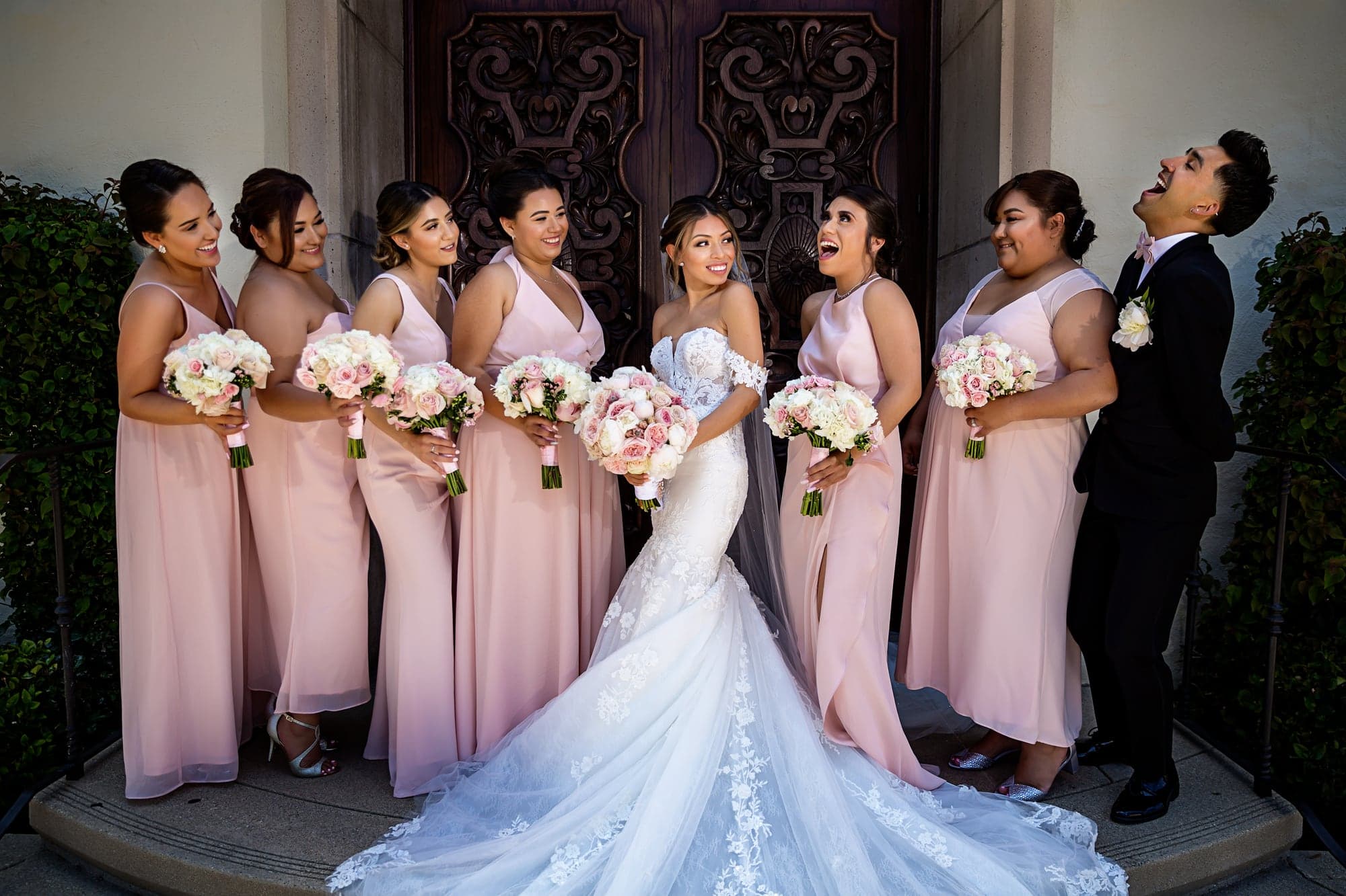 Jennifer and Bryan with their wedding party at Walt Disney Concert Hall