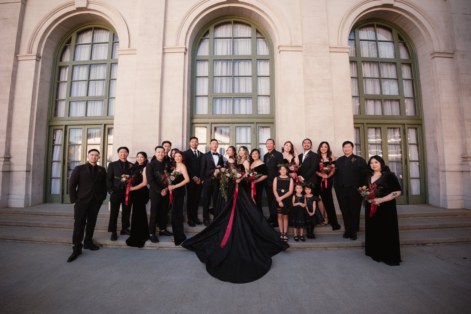 Alda Kevin and their wedding party outside The Ebell of Los Angeles