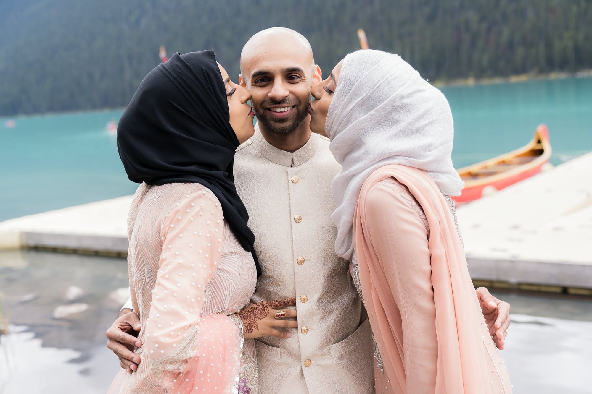 Intimate destination wedding moment at Lake Louise
