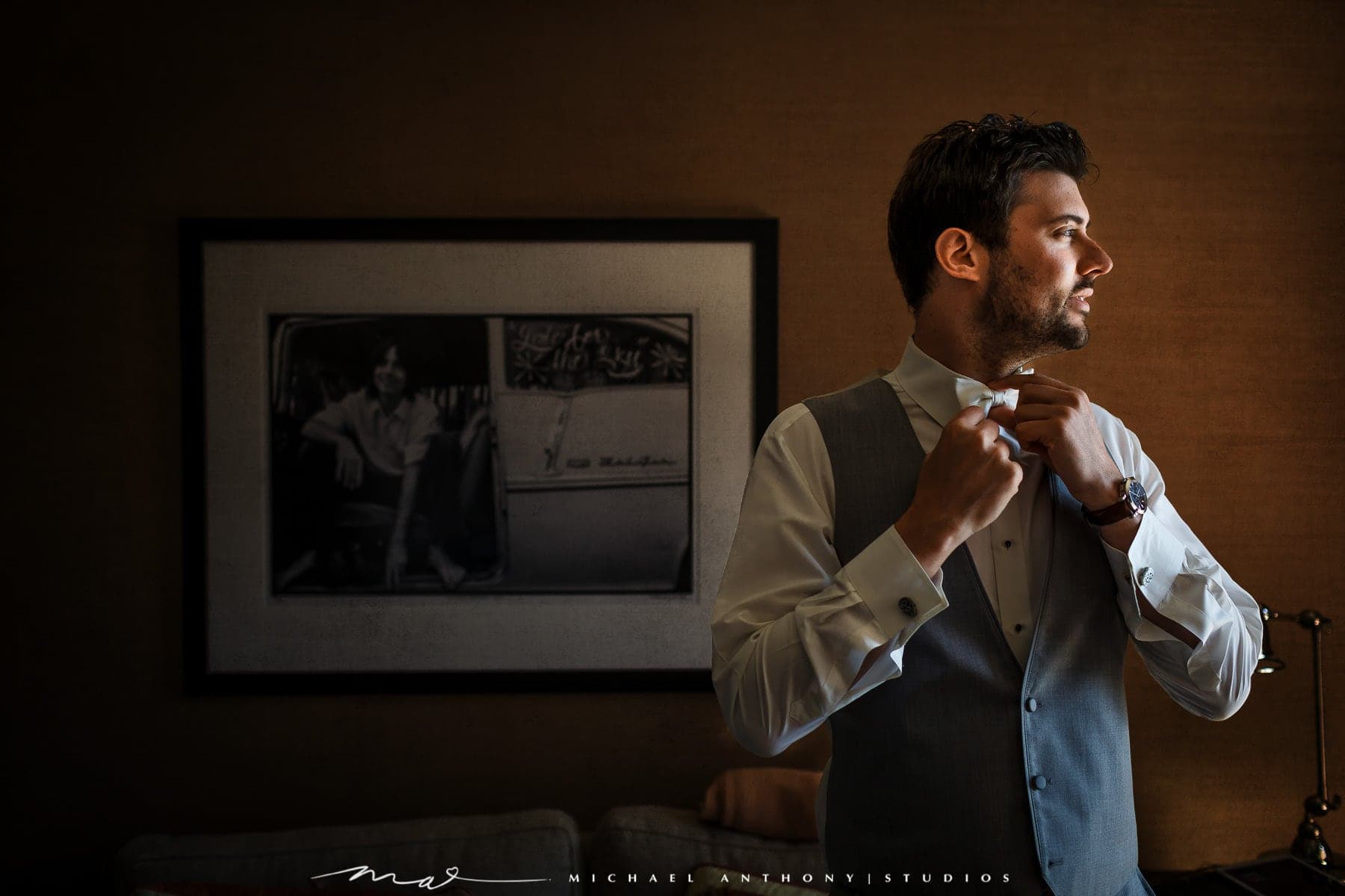 Gary preparing for his Fairmont Miramar wedding