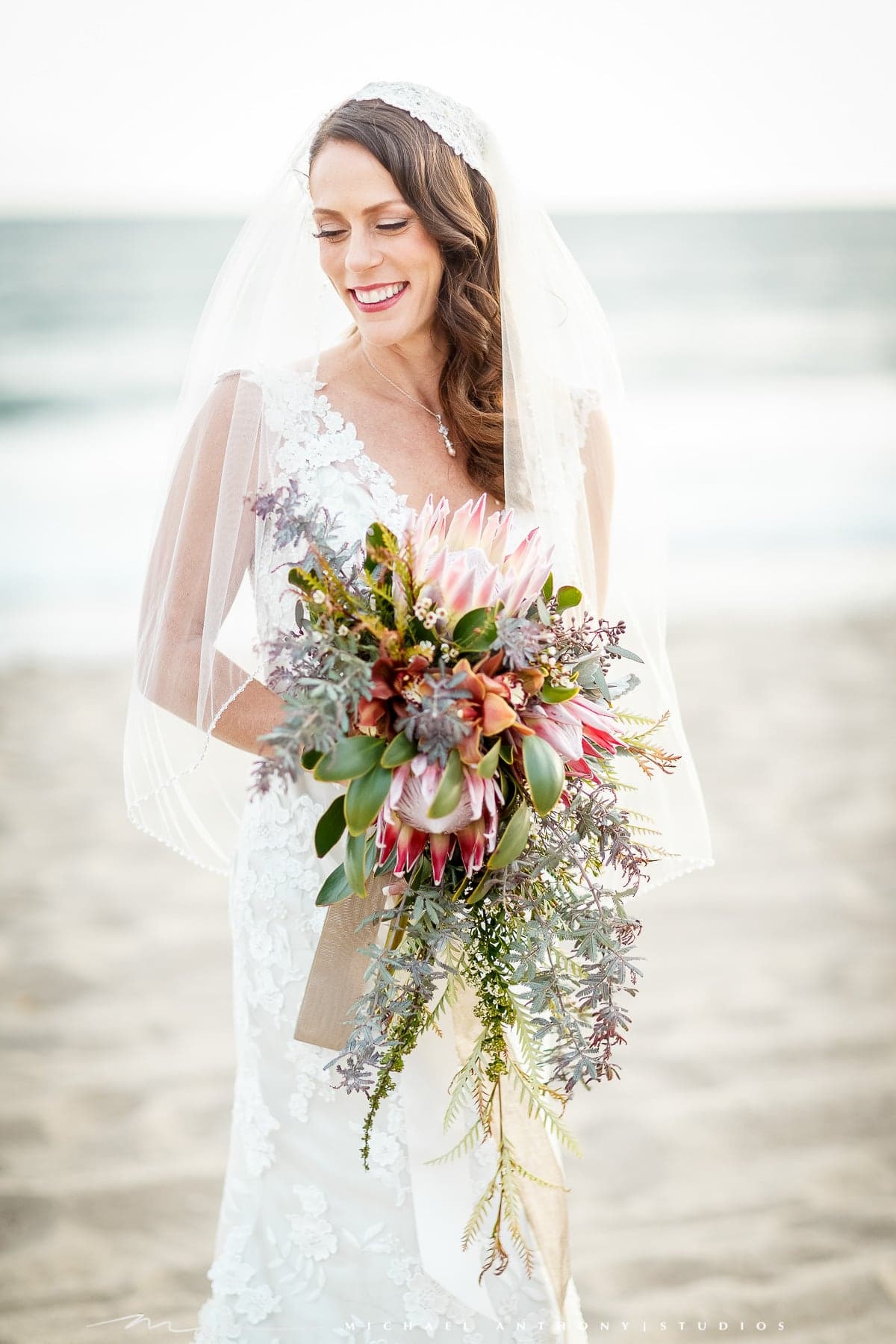 Bridal portrait near the Santa Monica coast