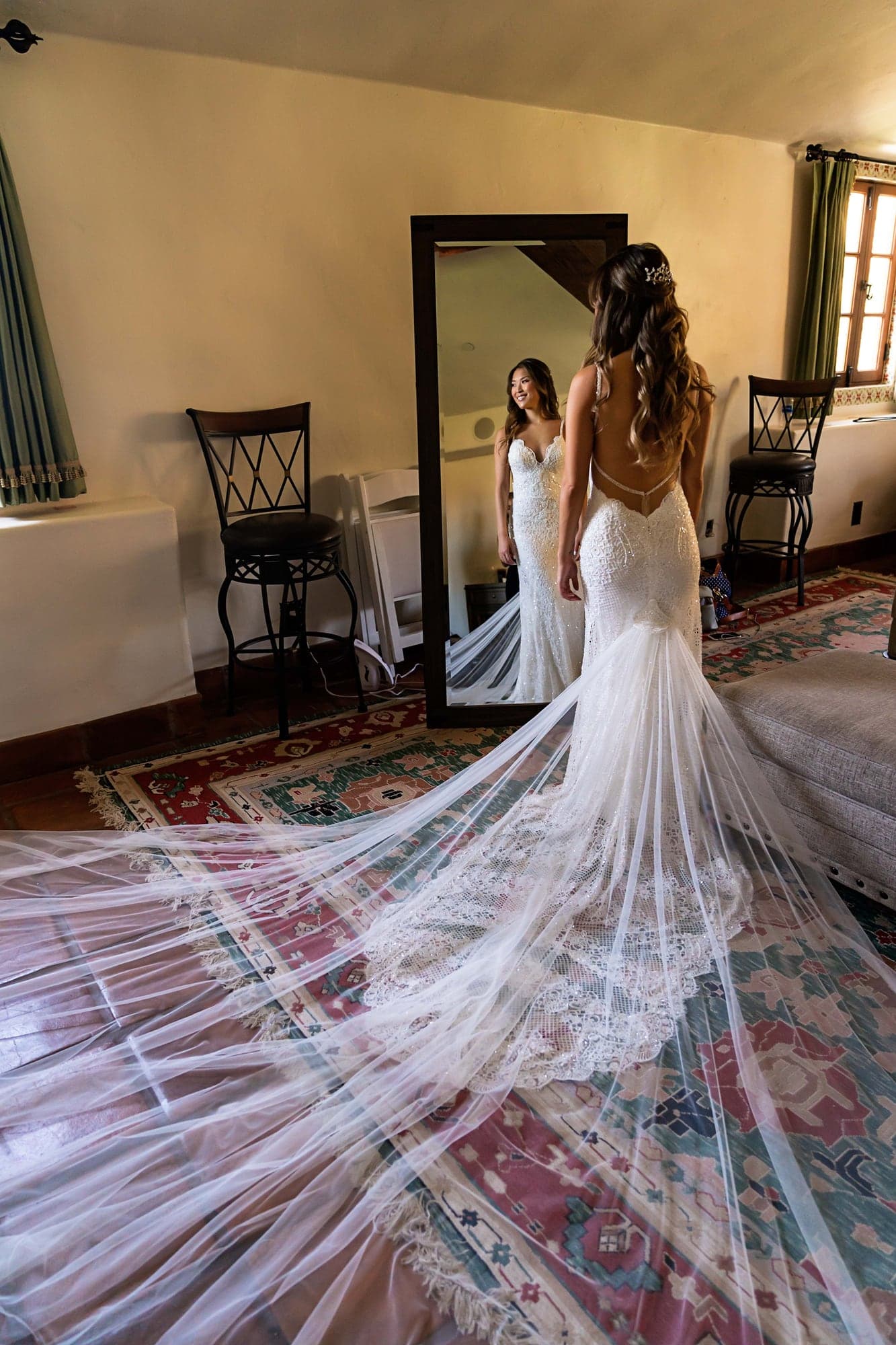 Stephanie's wedding gown and veil inside the Villa