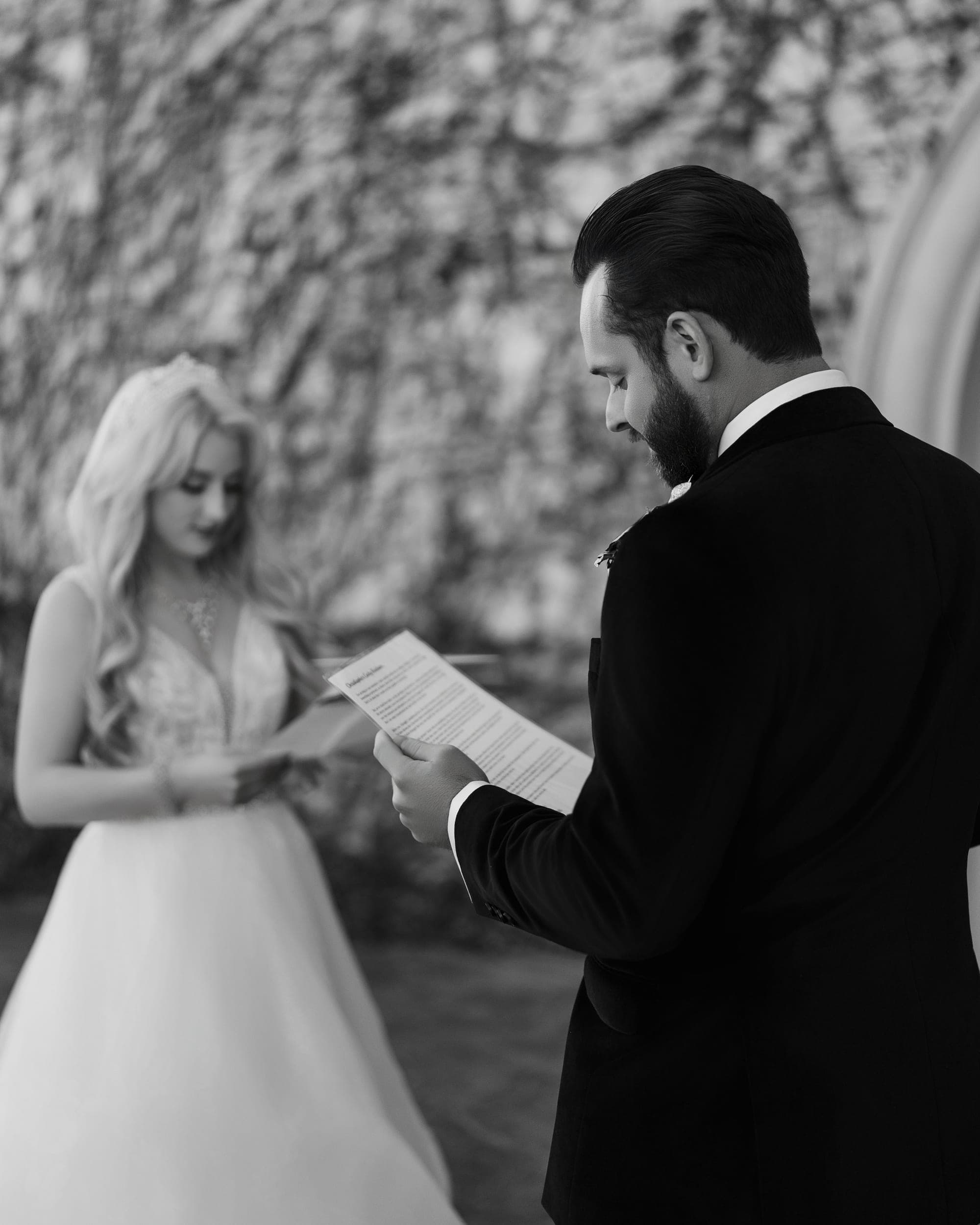 Christopher reading his letter to Carly before the ceremony