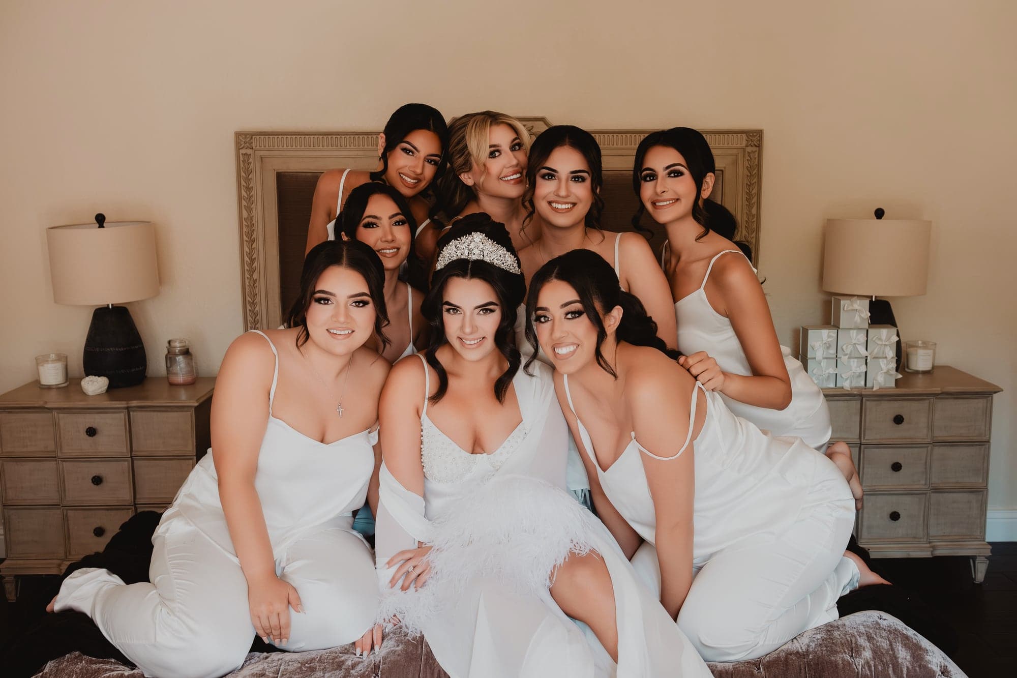 Amanda celebrating with her bridesmaids before the ceremony