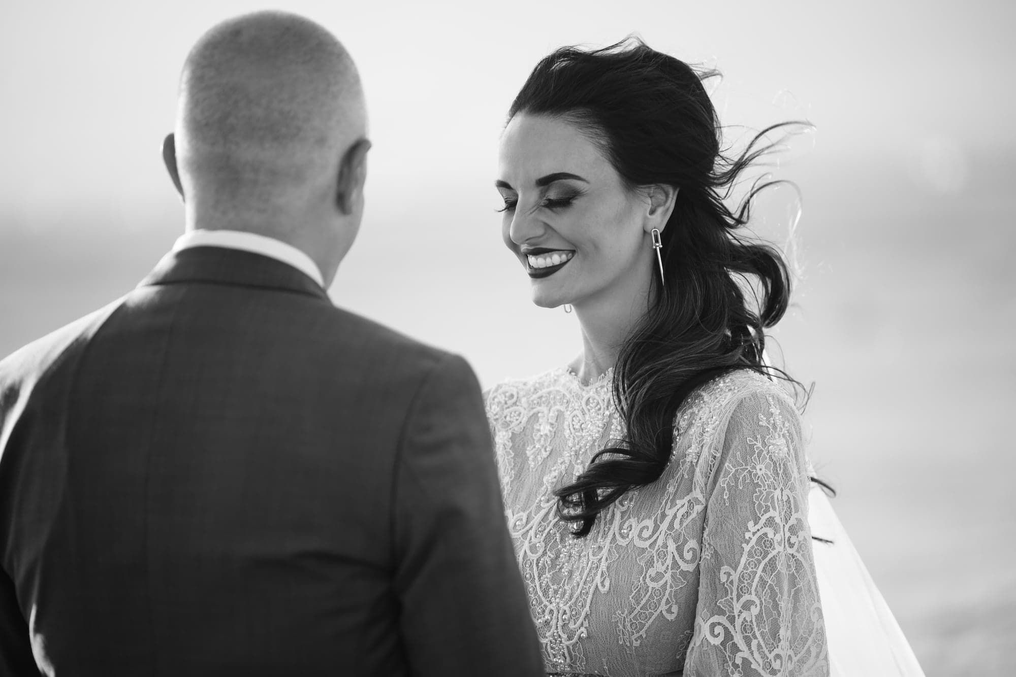 Wedding couple meeting on the dry lake bed
