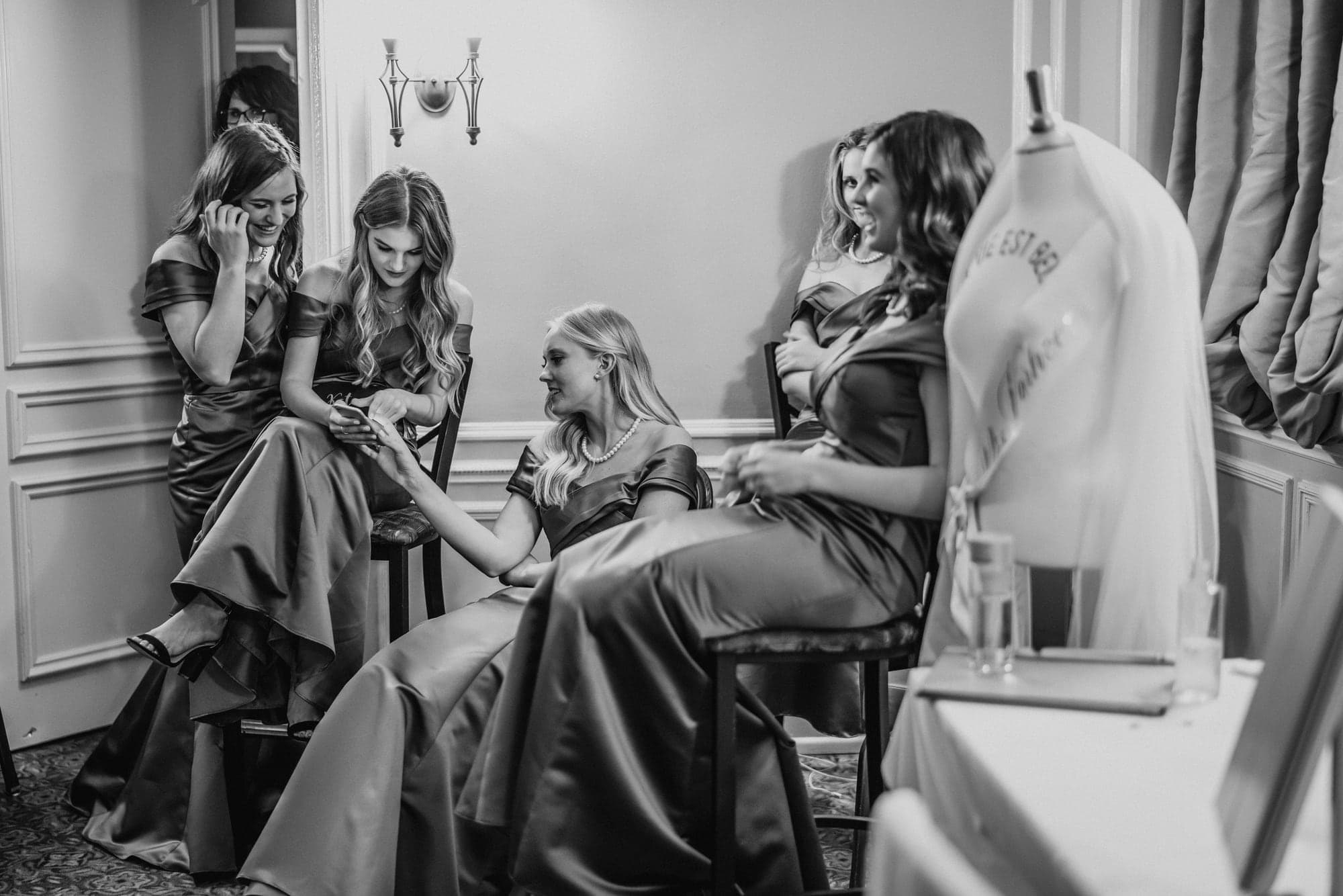 Samantha preparing with her wedding party