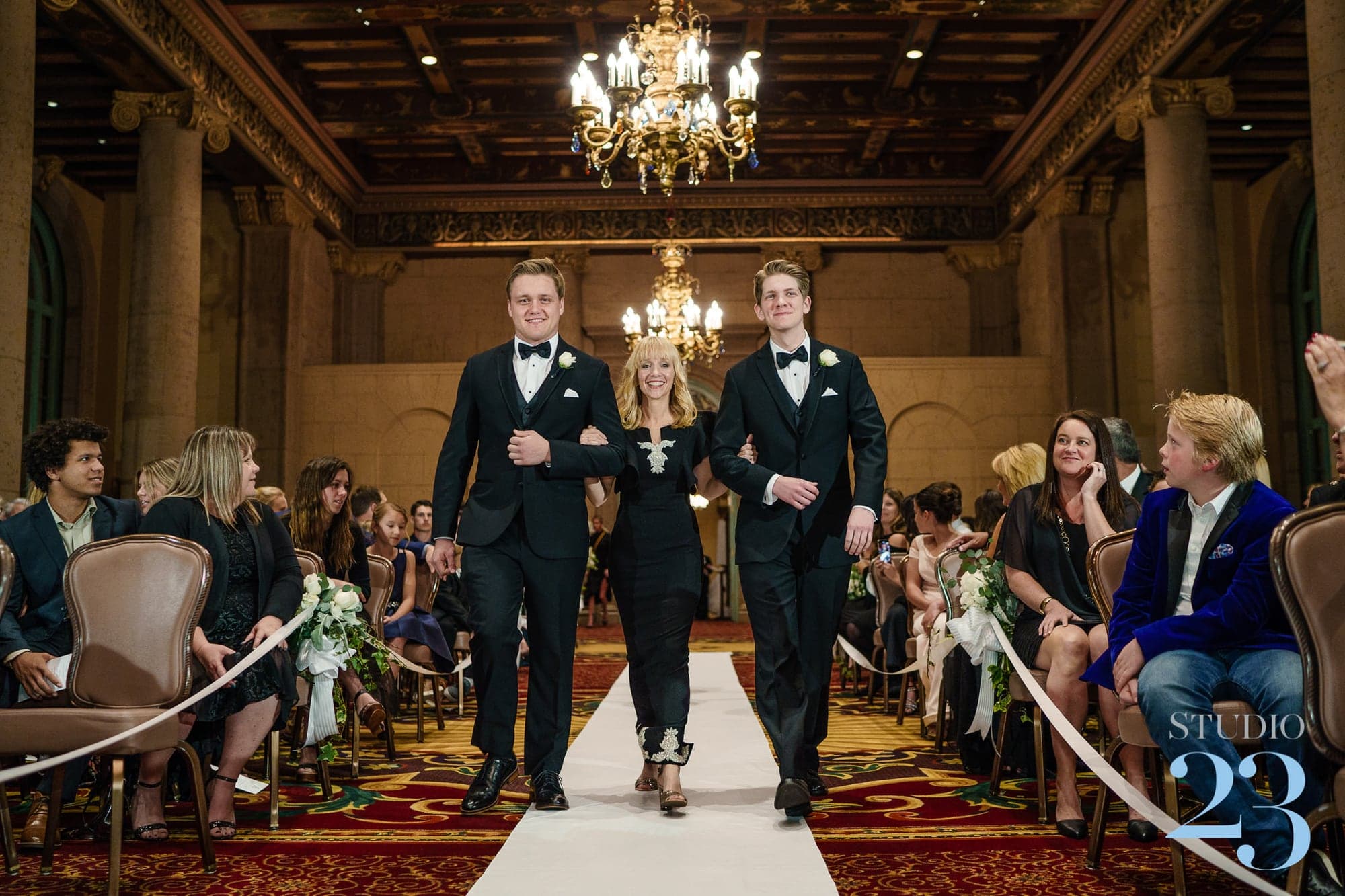 The wedding ceremony inside the historic hotel