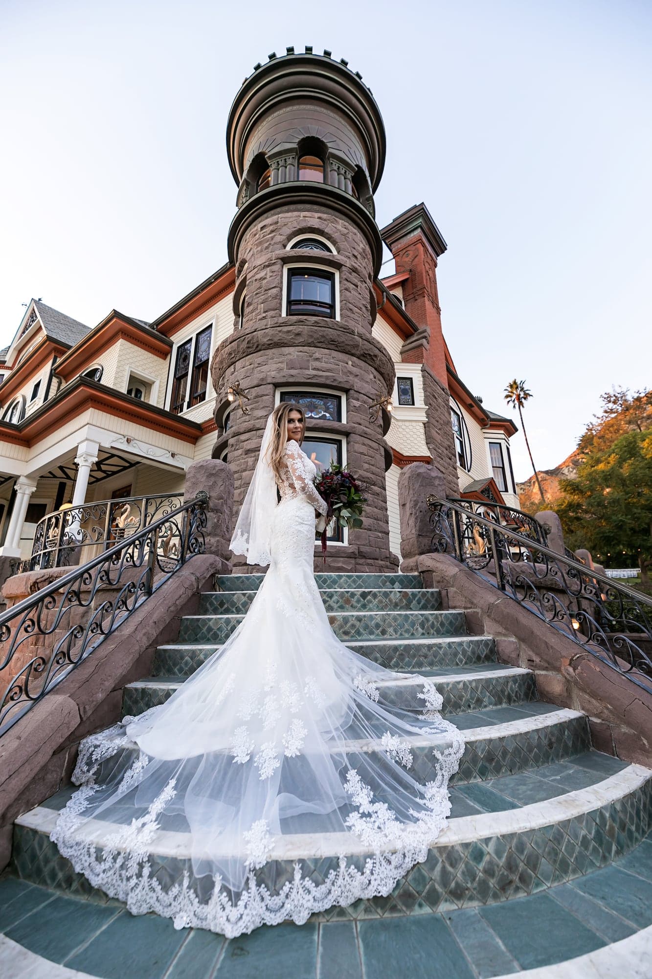 Courtney on the front steps of Newhall Mansion