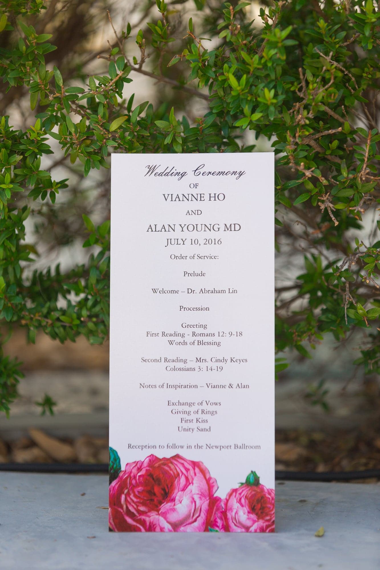 Vianne and Alan's printed wedding ceremony program