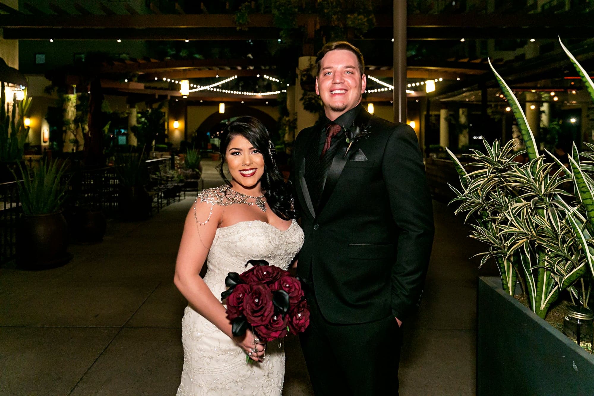 Katelyn and Joshua outside NOOR Pasadena at night