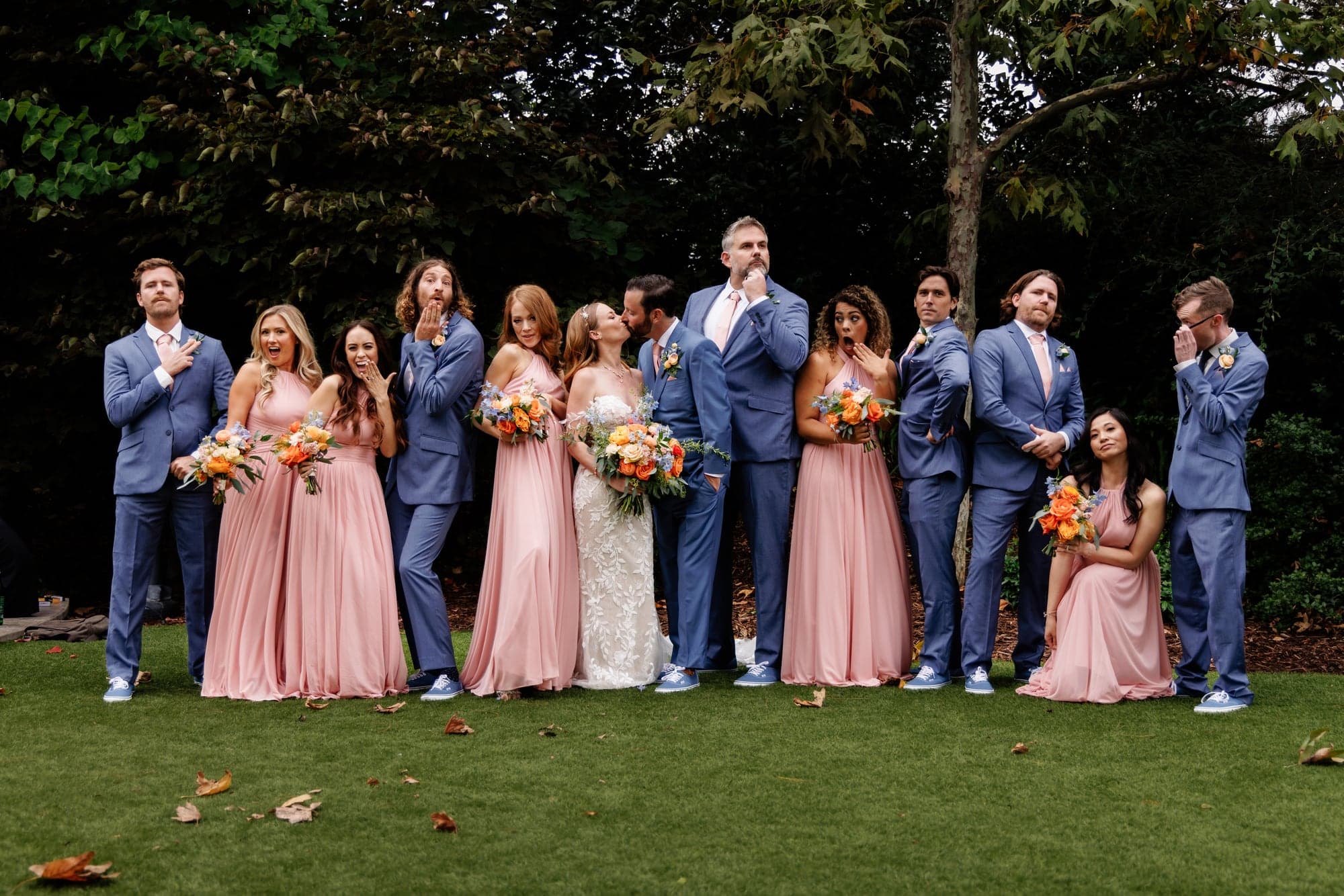 Katie and Matthew with their wedding party in the garden