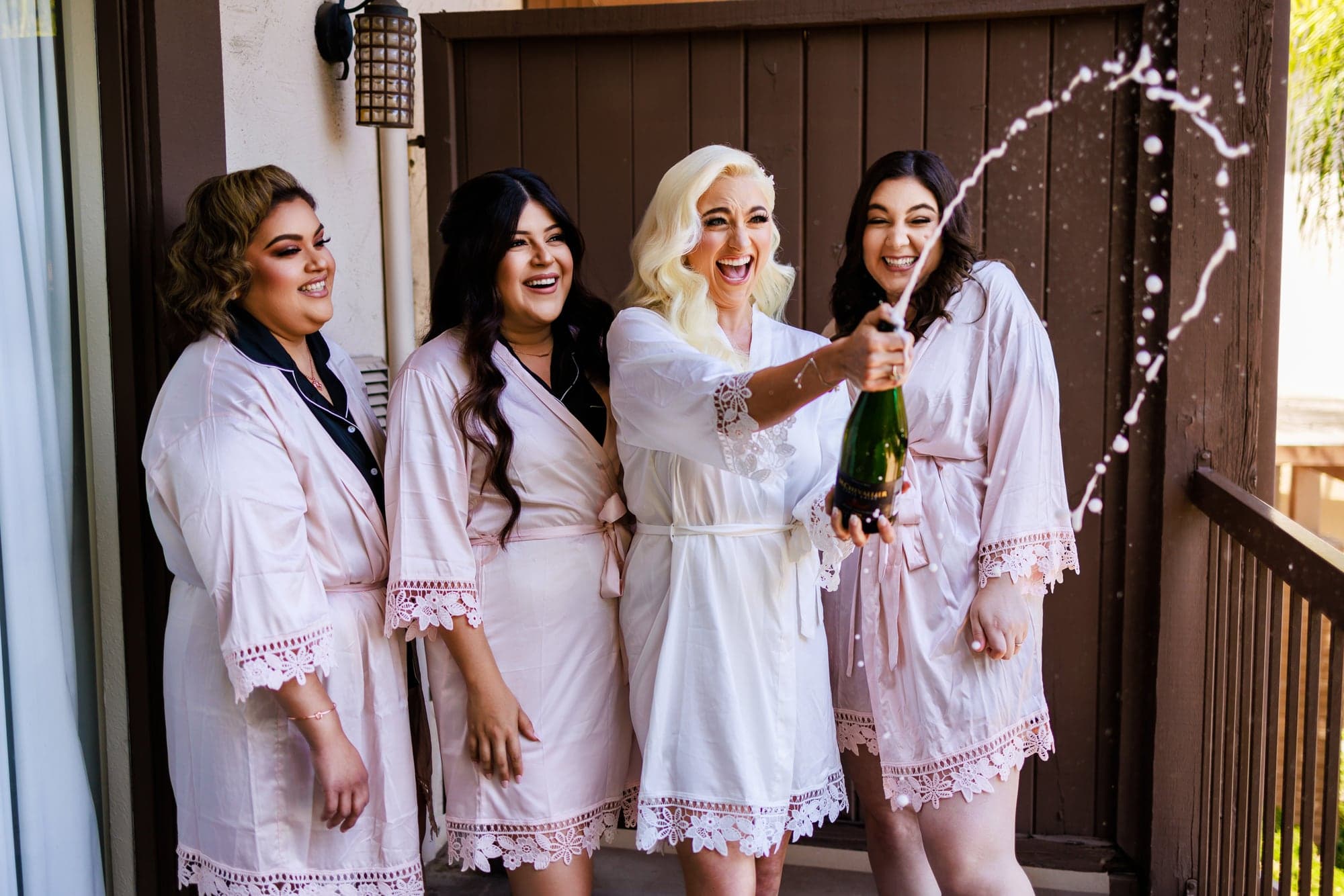 Mary with her wedding party in matching robes before the Padua Hills Theatre ceremony