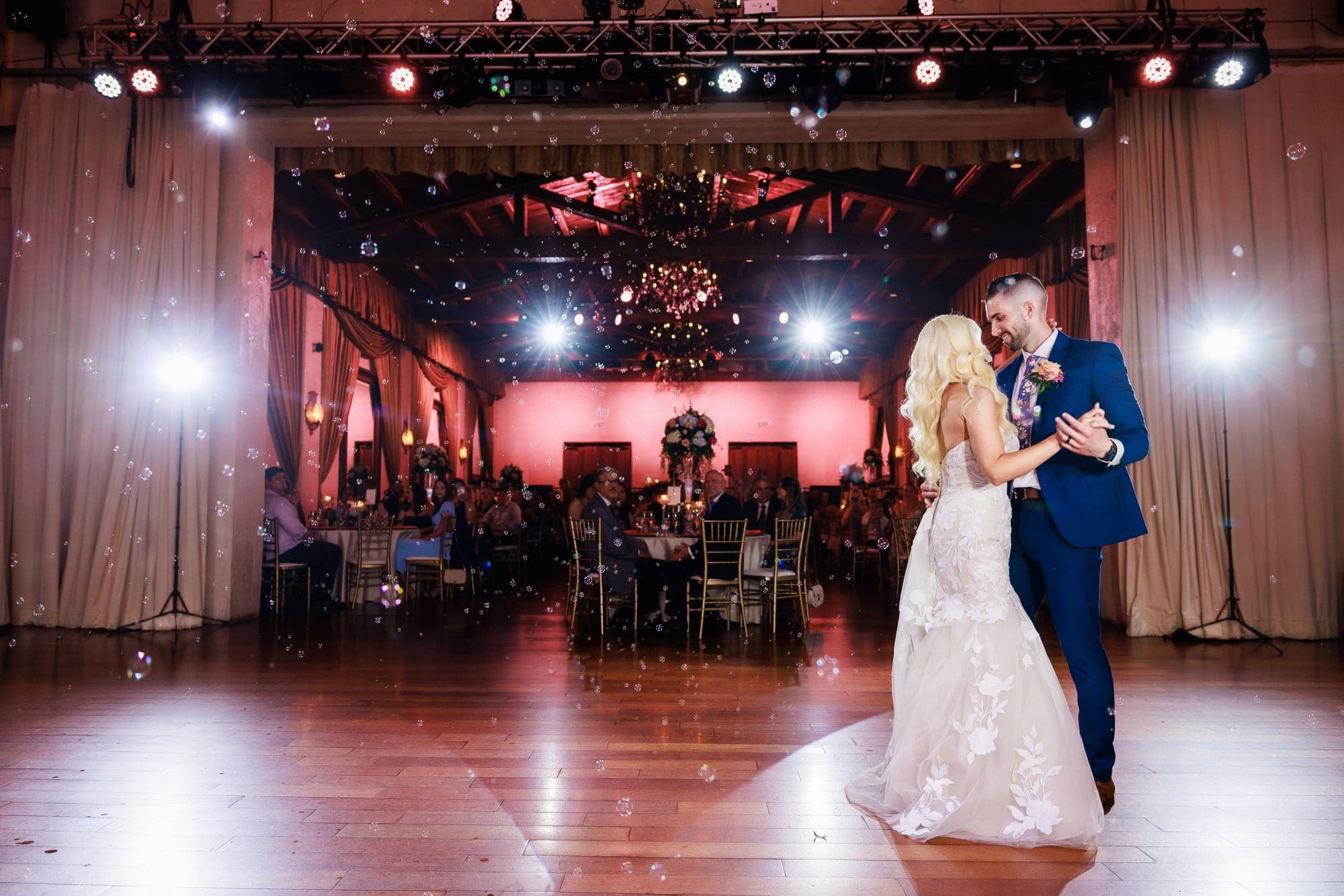 Mary and Tyler sharing their first dance inside the historic Padua Hills Theatre