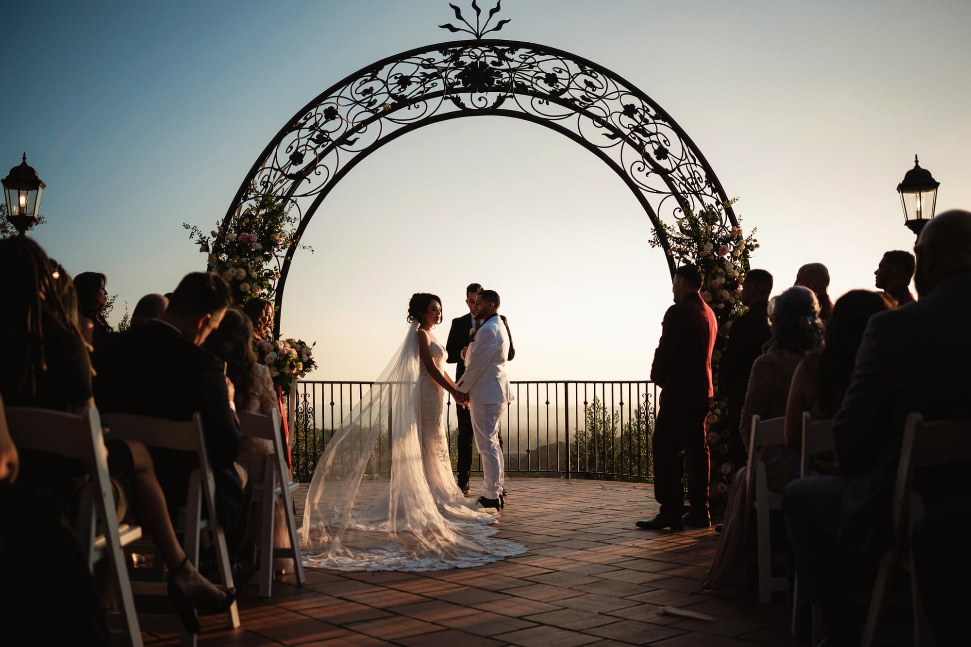Mayling and David sharing a sunset portrait after their ceremony