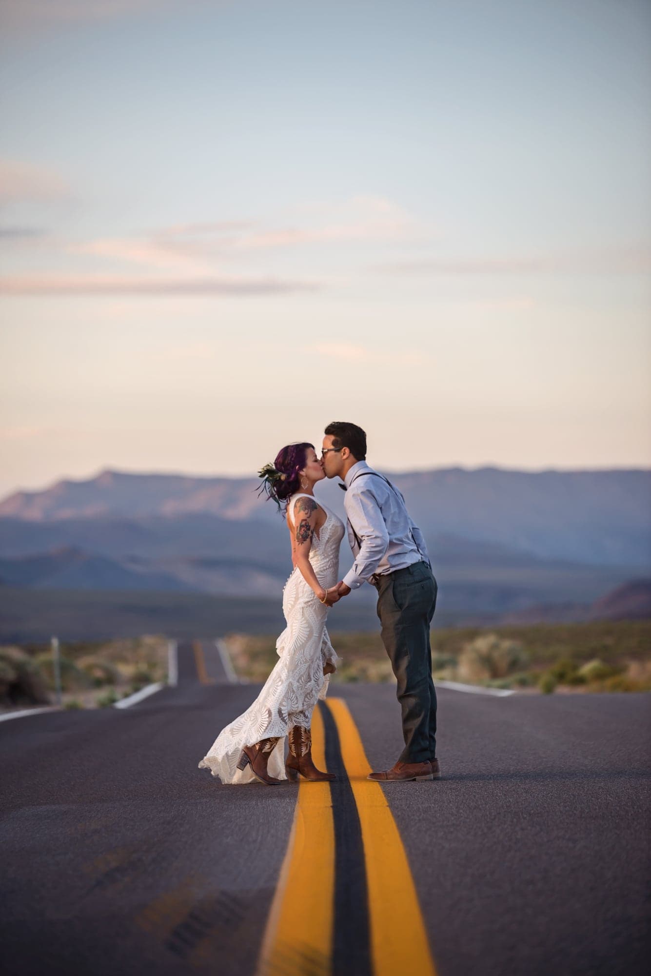 Brenda and Jeremiah running together down a desert road