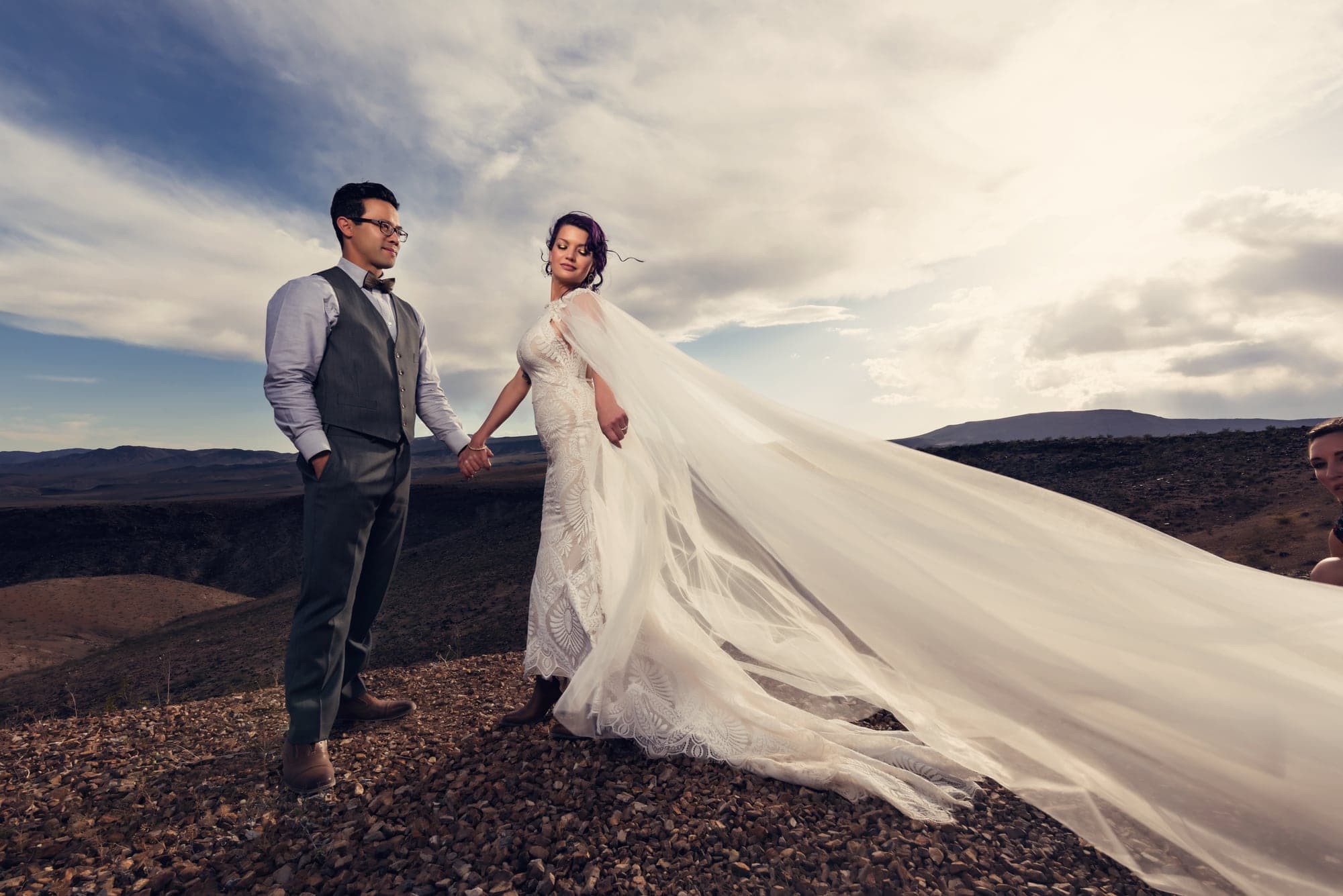 Brenda and Jeremiah standing together with the Panamint mountains behind them