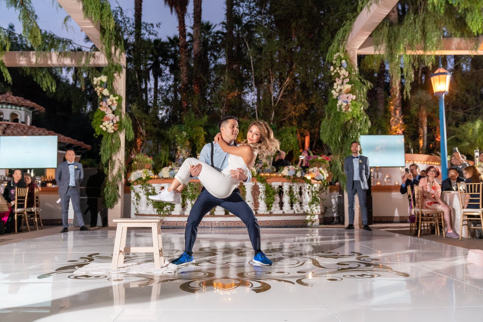 The newlyweds together during their evening reception