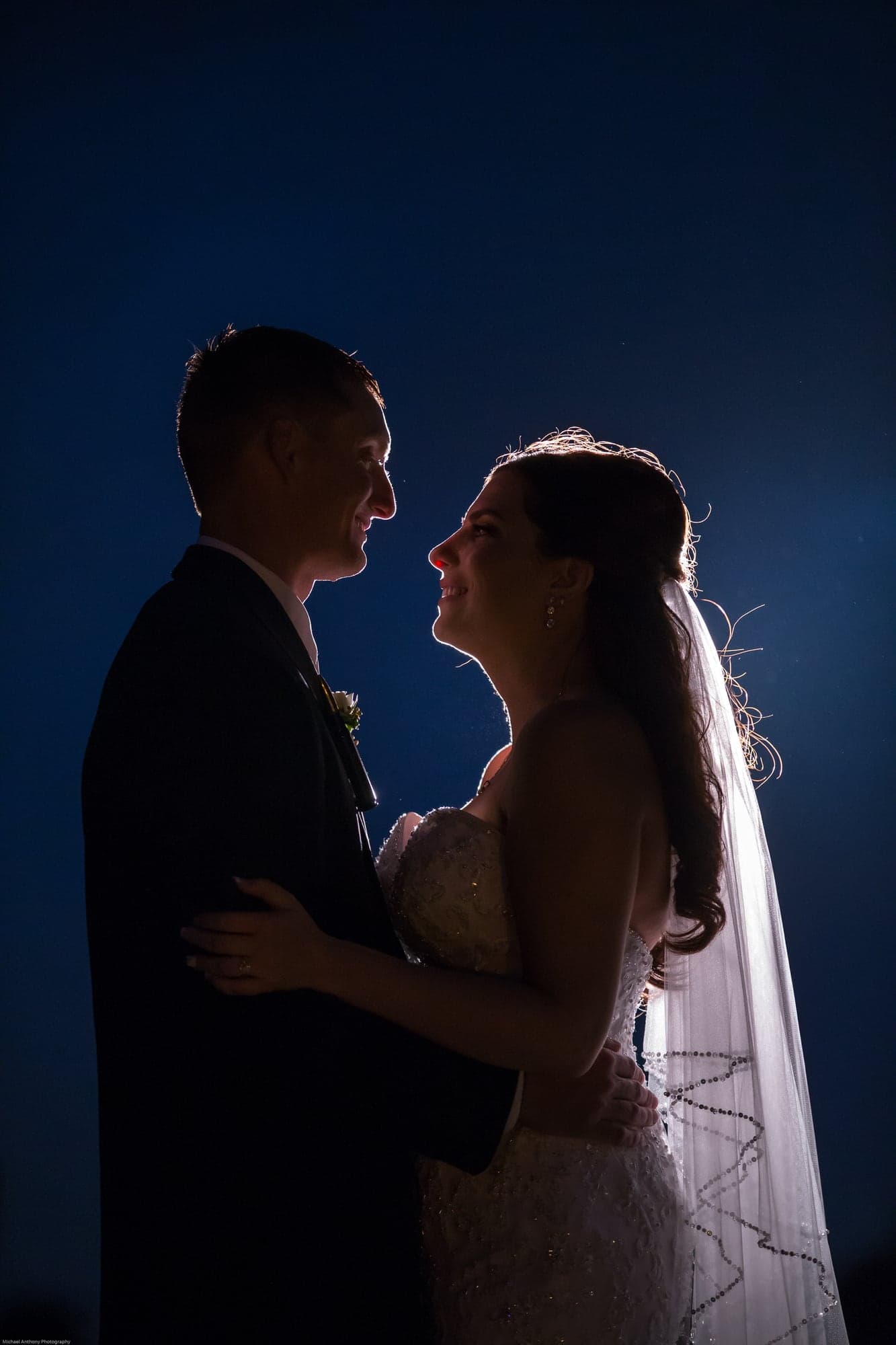 Night portrait of the newlyweds at the ranch