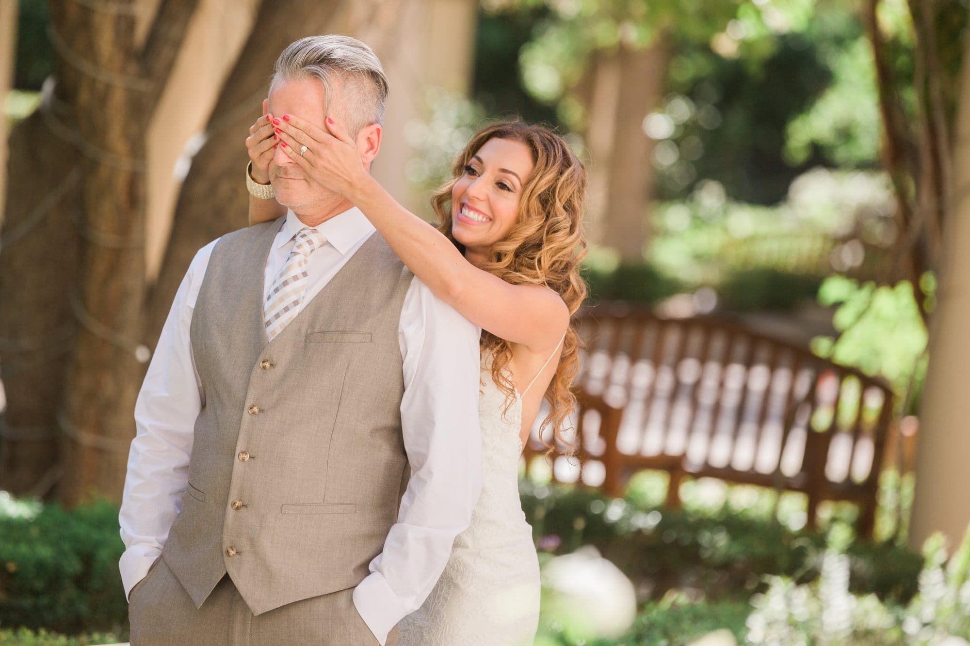Newlyweds walking together after the Sand Canyon Ranch ceremony