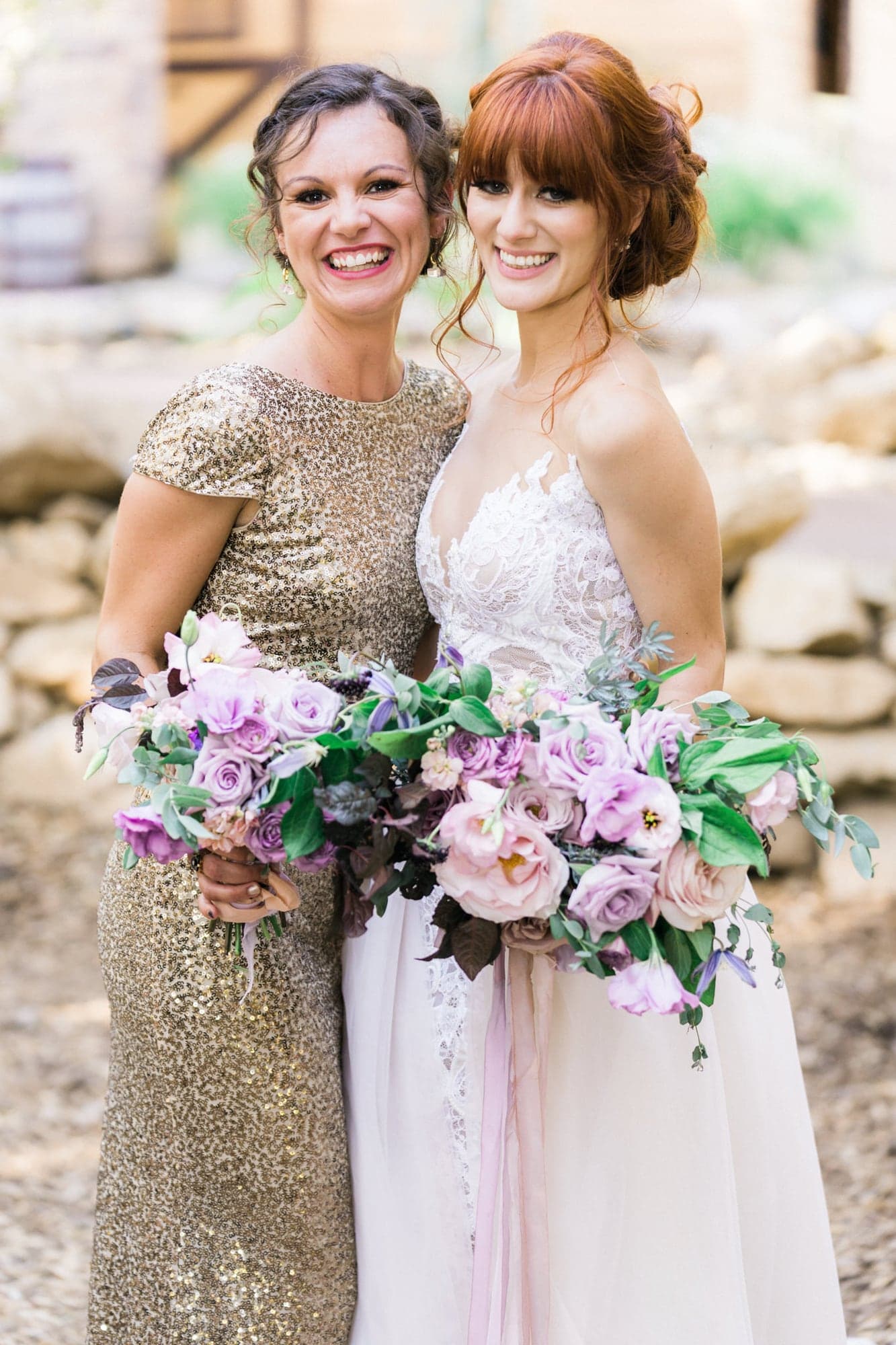 The newlyweds walking through the garden