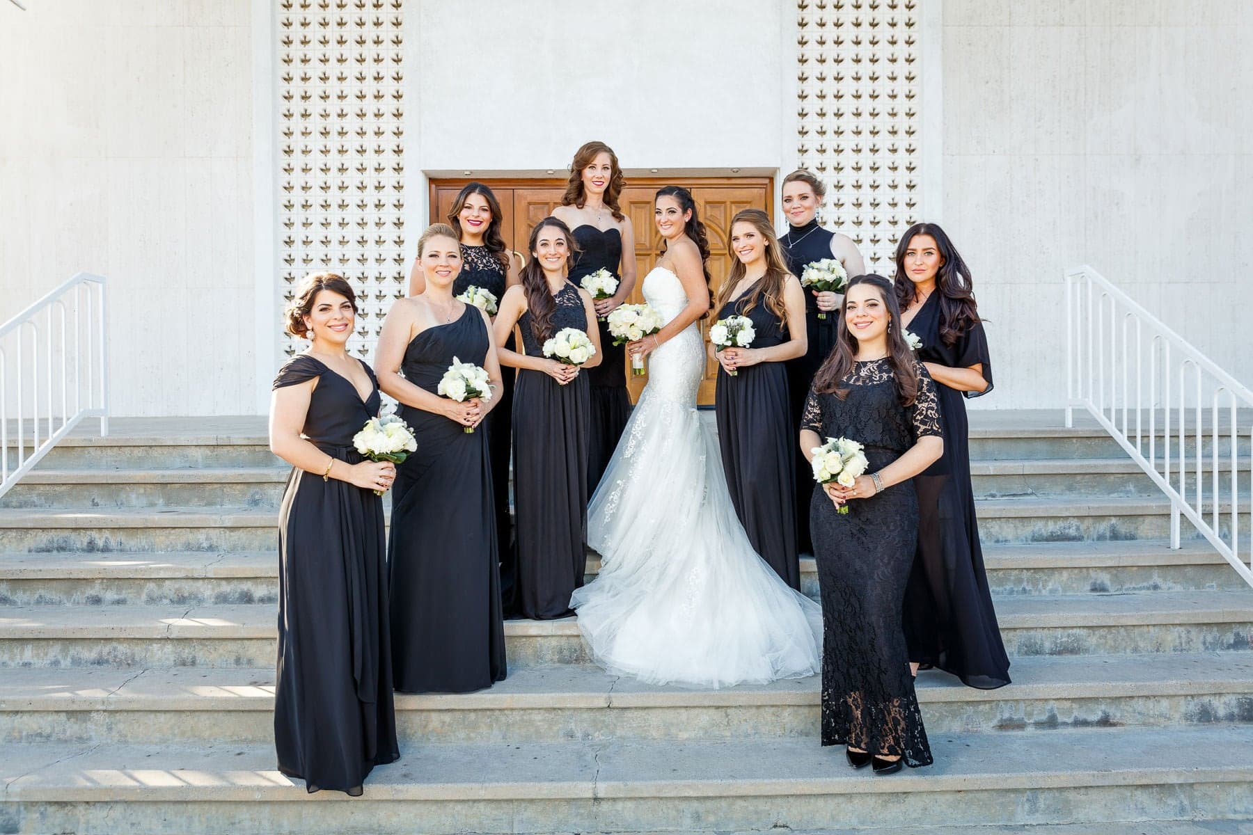 Nikki with her wedding party outside St. Nicholas Greek Orthodox Church
