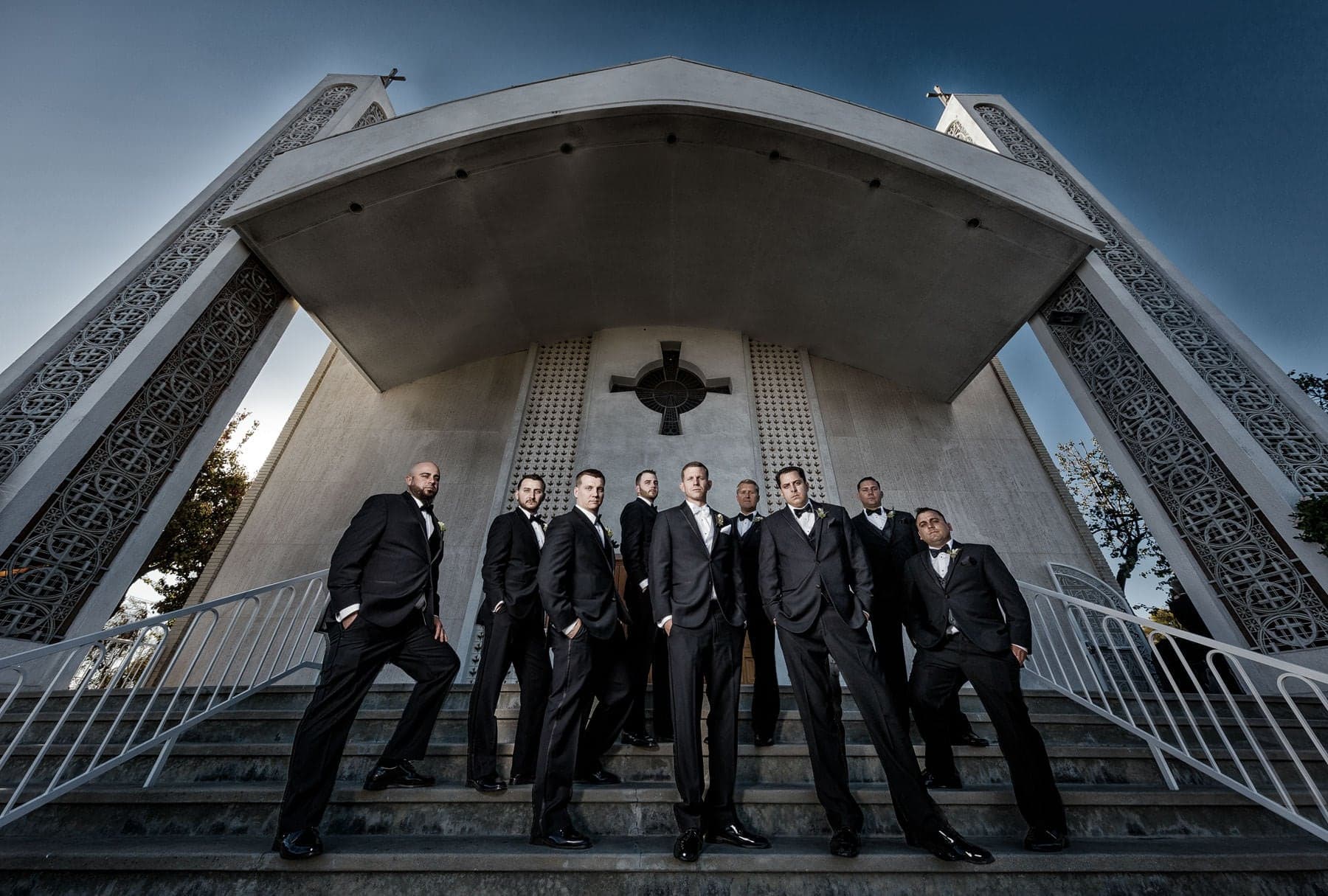 Matt and his wedding party on the church steps