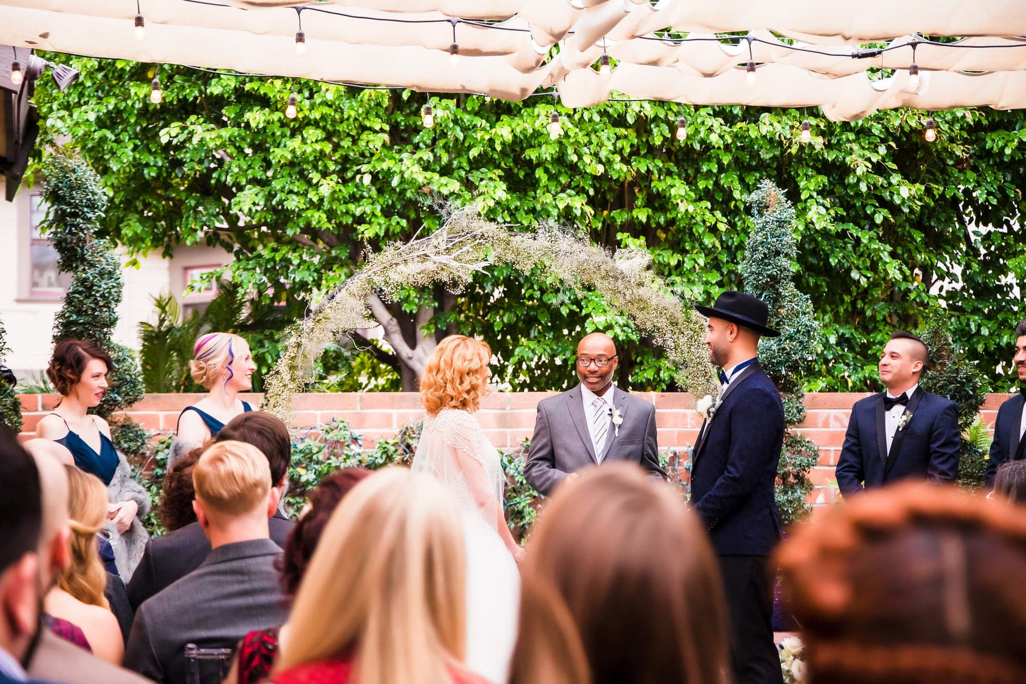 Melissa and Aaron during their courtyard ceremony