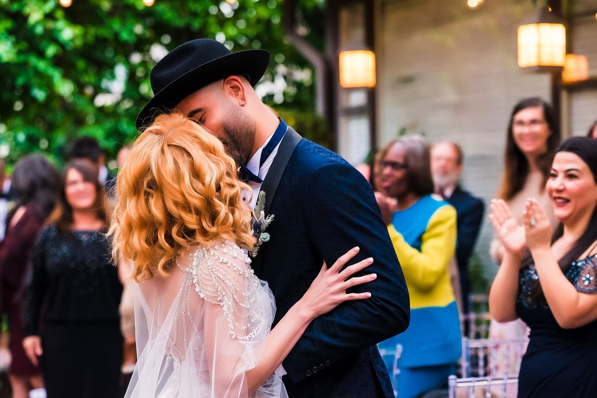 Melissa and Aaron embracing after the ceremony