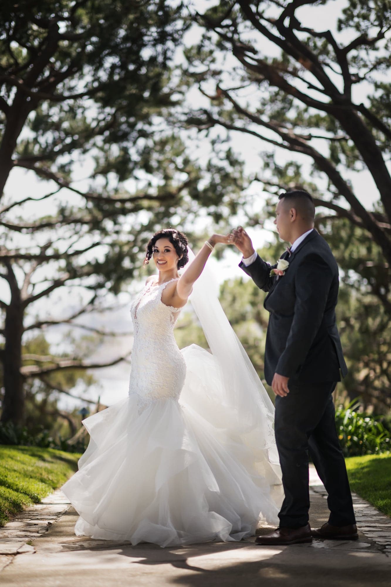 Bride and groom meeting during their garden first look