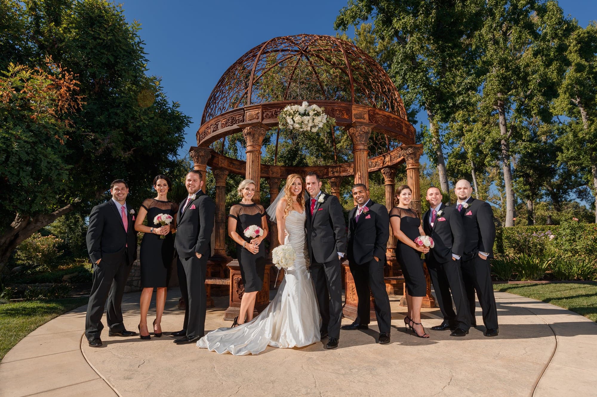 Wedding party in the Westlake Village Inn gardens