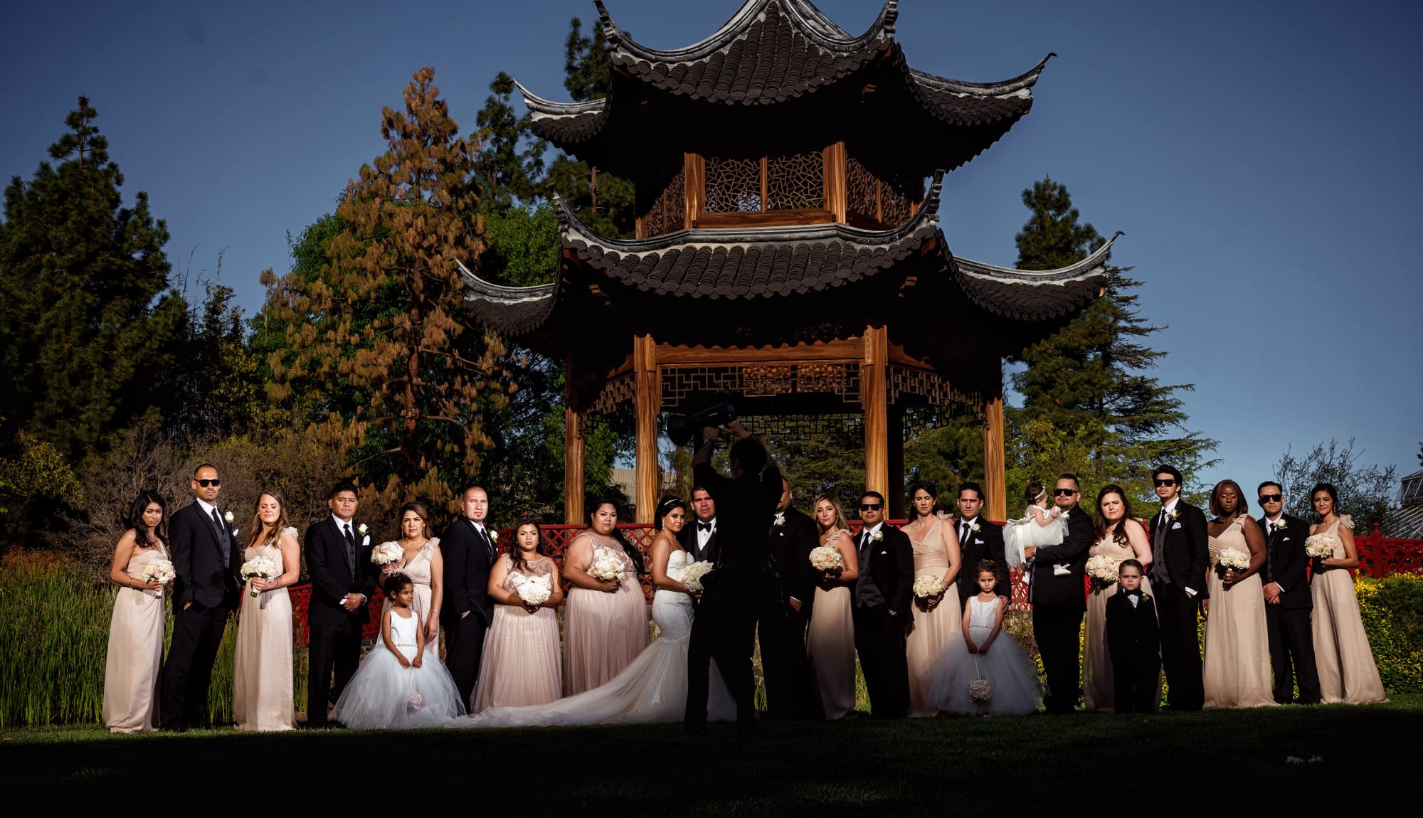 Wedding party at the Japanese garden pagoda of the Four Seasons Westlake Village