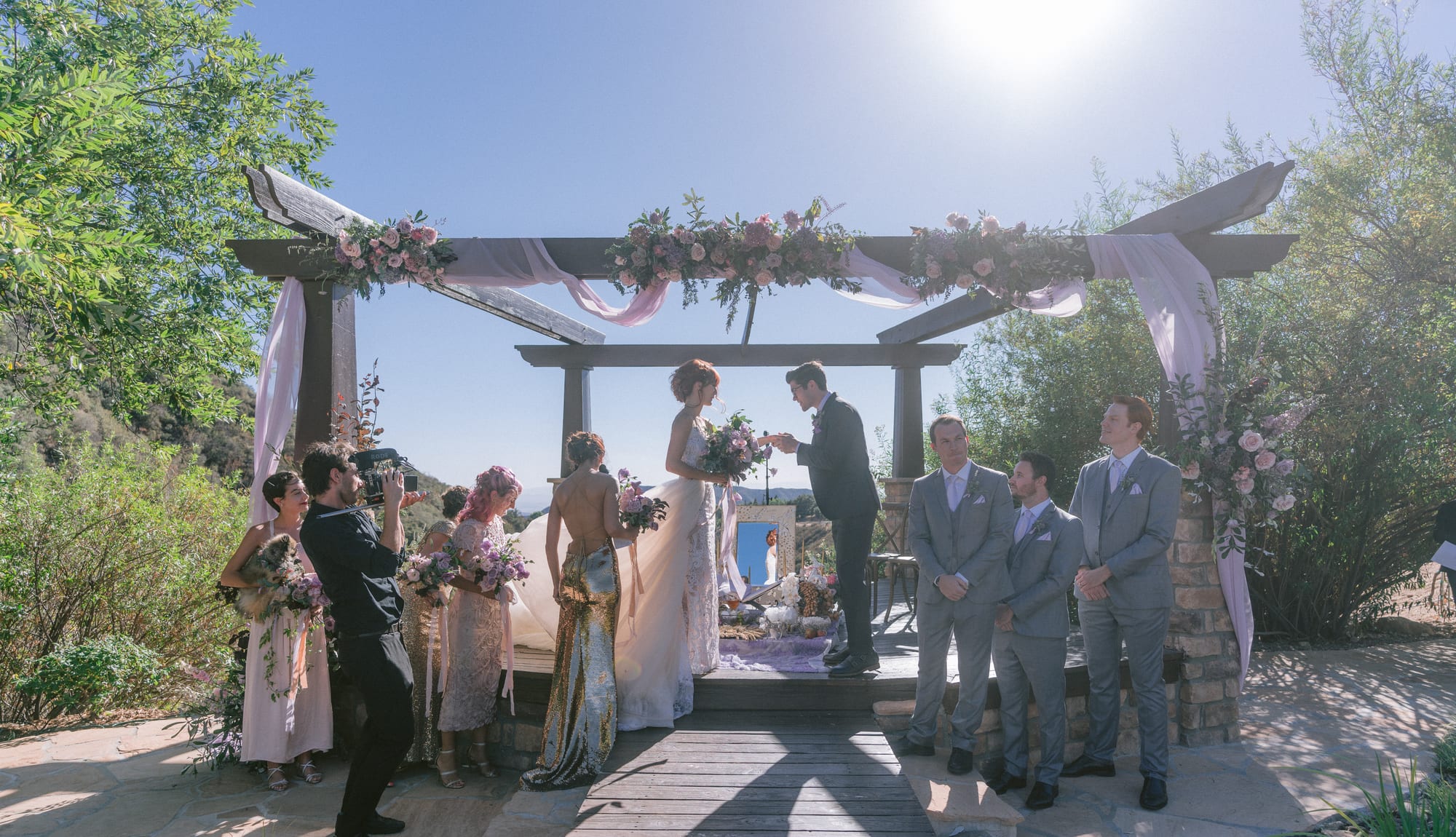 Garden wedding ceremony at Serendipity Gardens, Oak Glen
