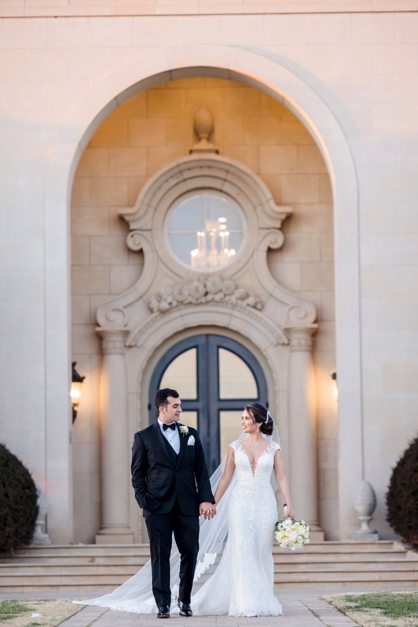 Wedding ceremony arch at The Olana estate in Hickory Creek, Texas